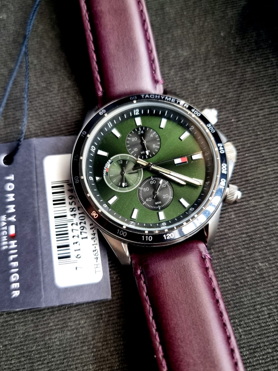 Tommy Hilfiger Men’s Quartz Brown Leather Strap Green Dial 44mm Watch 1792017