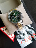 Guess Hendrix Silver & Gold Tone Stainless Steel Green Dial Chronograph Quartz Watch for Gents – Guess GW0066G2