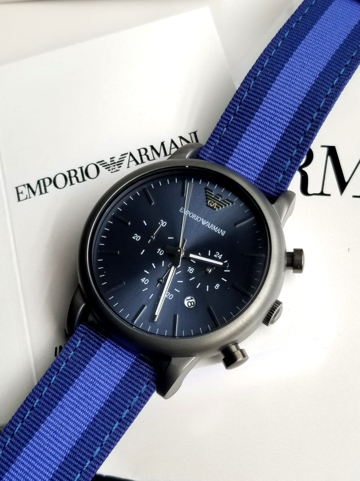 Emporio Armani Men’s Quartz Nylon Strap Blue Dial 46mm Watch AR1949