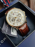 Tommy Hilfiger Men’s Quartz Gold-Tone Leather Strap 44mm Watch 1791291