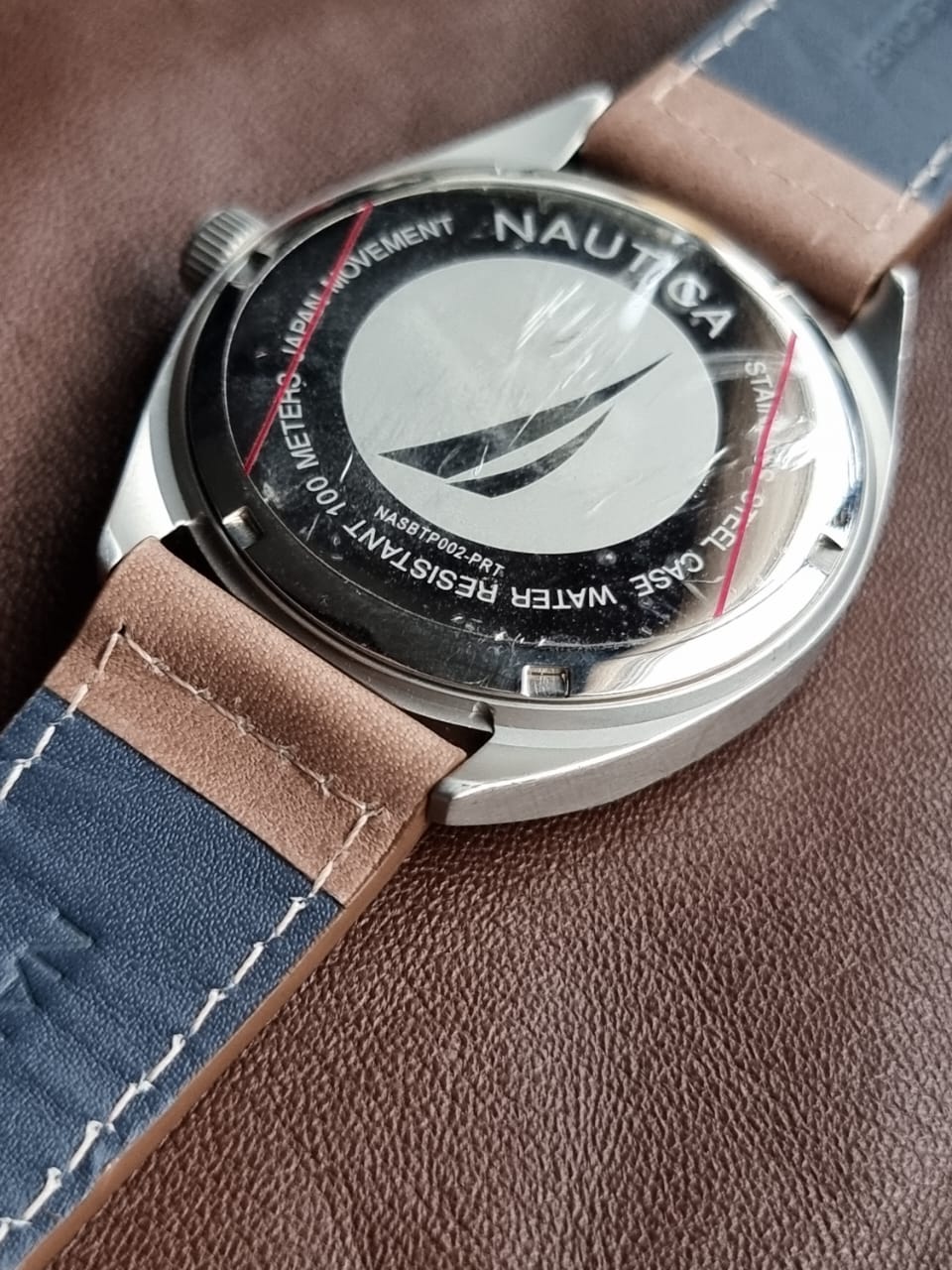 Nautica Men's NAPBTP002 Battery Park 44mm Blue Dial Leather Watch