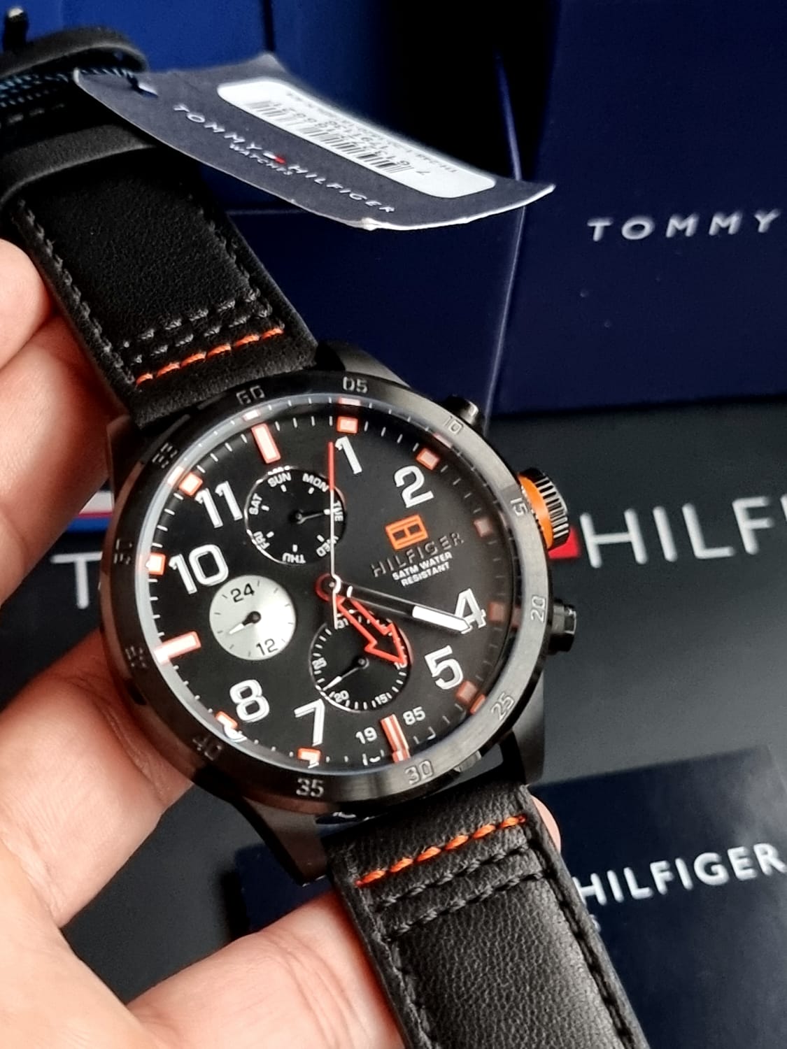 TOMMY HILFIGER Multi-Function Black Dial Black Leather Men's Watch