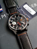 TOMMY HILFIGER Multi-Function Black Dial Black Leather Men's Watch 1791136