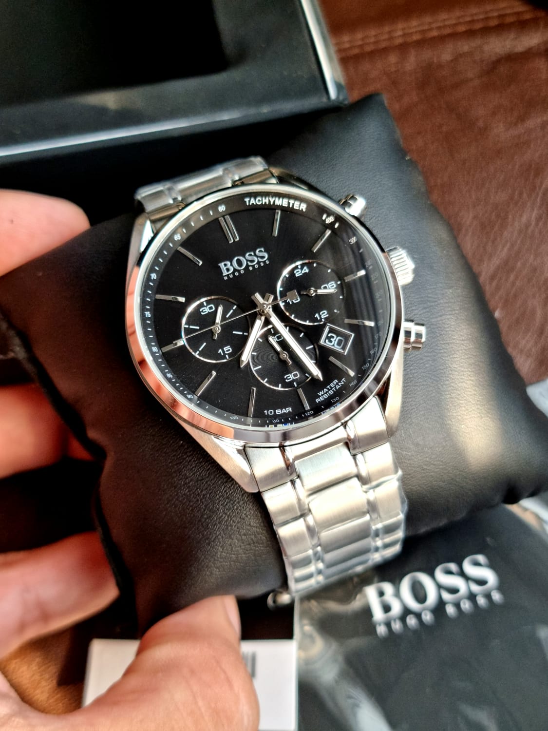 Hugo Boss Men\'s 44mm Watch Steel Dial 1513871 Stainless Quartz Black