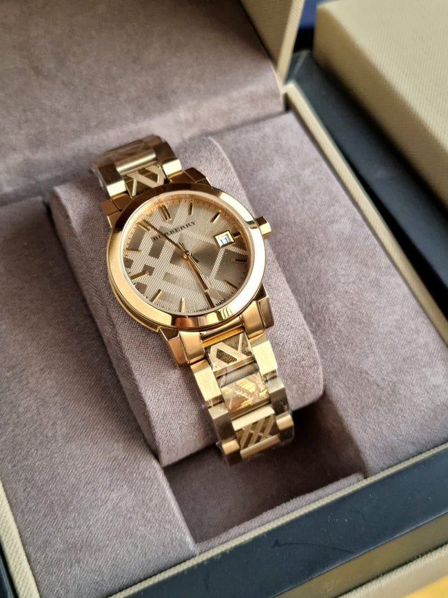 Swiss Rare Engraved Gold Check Date Dial 34mm Women Wrist Watch The City BU9145 Hover Image