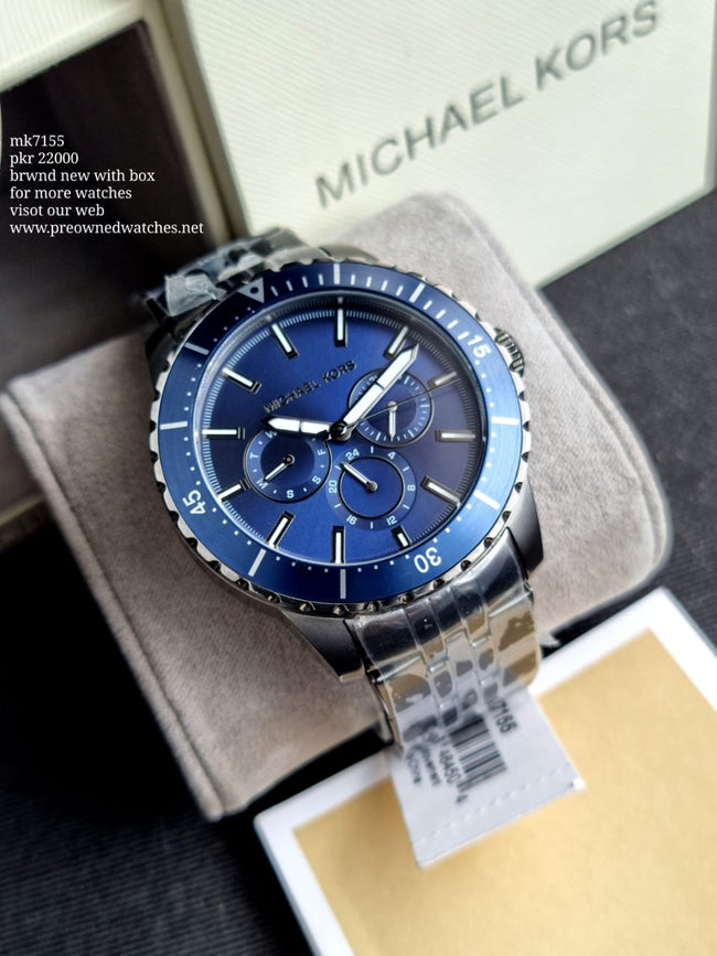 Michael Kors Men’s Chronograph Quartz Stainless Steel Blue Dial 44mm Watch MK7155 Main Image