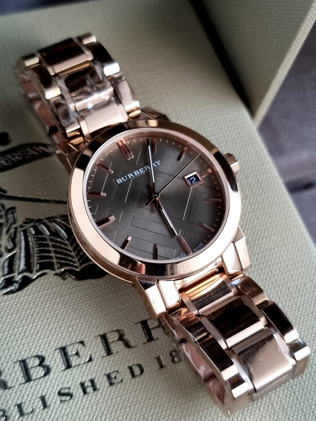 BURBERRY Brown Check Pattern Dial Rose Gold-plated Ladies Watch BU9005