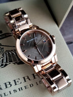BURBERRY Brown Check Pattern Dial Rose Gold-plated Ladies Watch BU9005