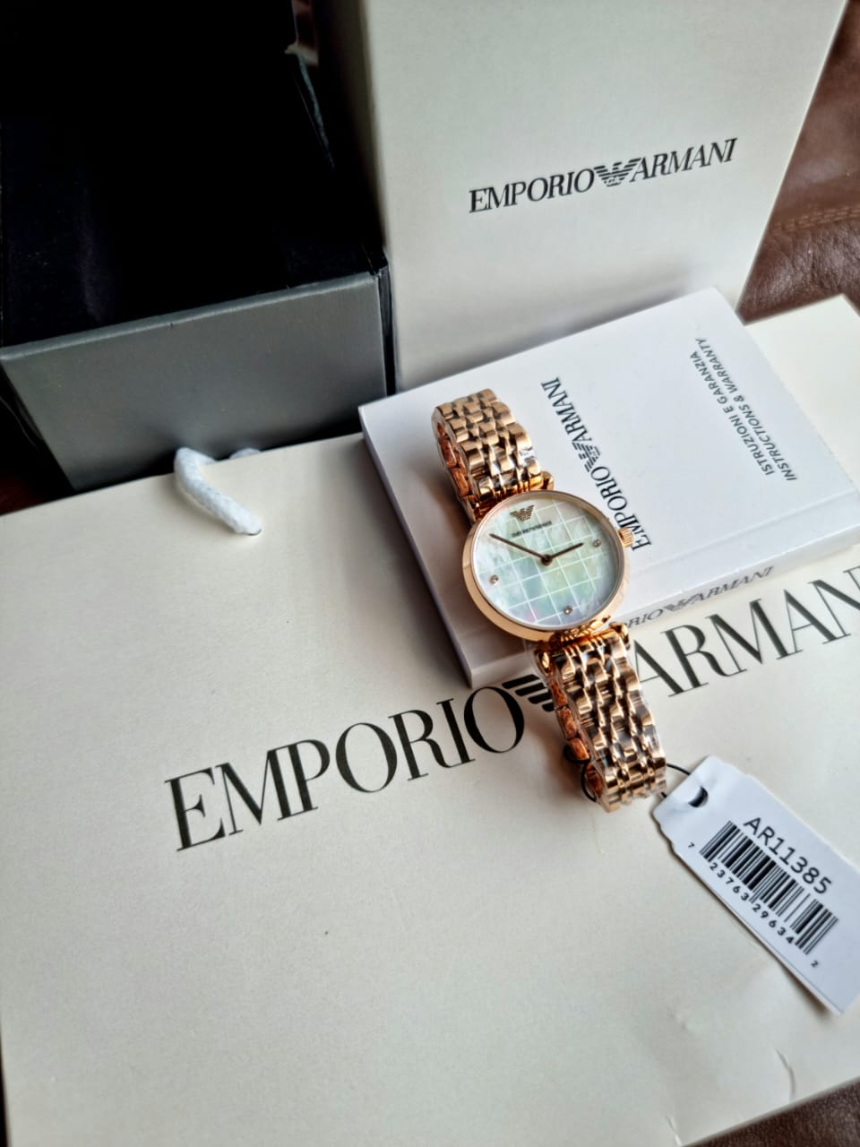 Emporio Armani Women’s Quartz Rose Gold Stainless Steel Mother Of Pearl Dial 32mm Watch AR11385
