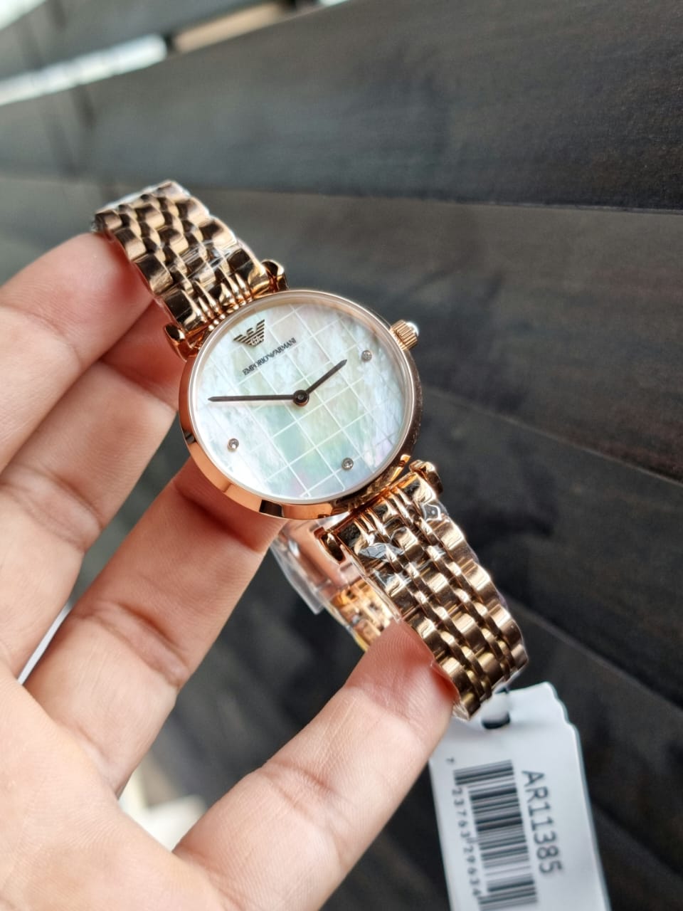 Emporio Armani Women’s Quartz Rose Gold Stainless Steel Mother Of Pearl Dial 32mm Watch AR11385