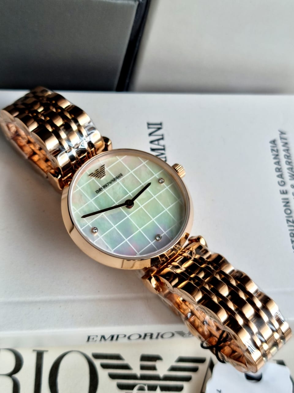 Emporio Armani Women’s Quartz Rose Gold Stainless Steel Mother Of Pearl Dial 32mm Watch AR11385