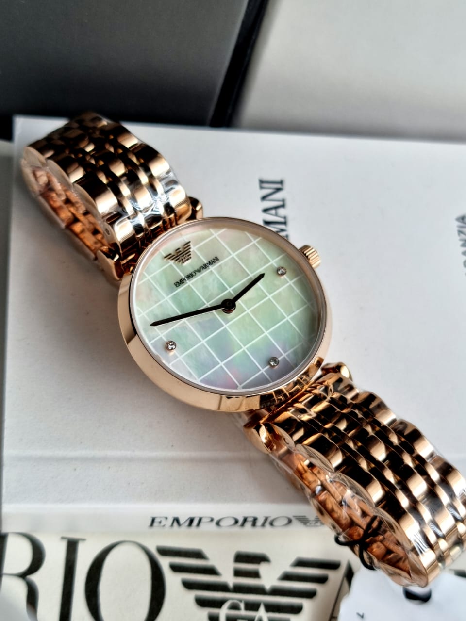 Emporio Armani Women’s Quartz Rose Gold Stainless Steel Mother Of Pearl Dial 32mm Watch AR11385