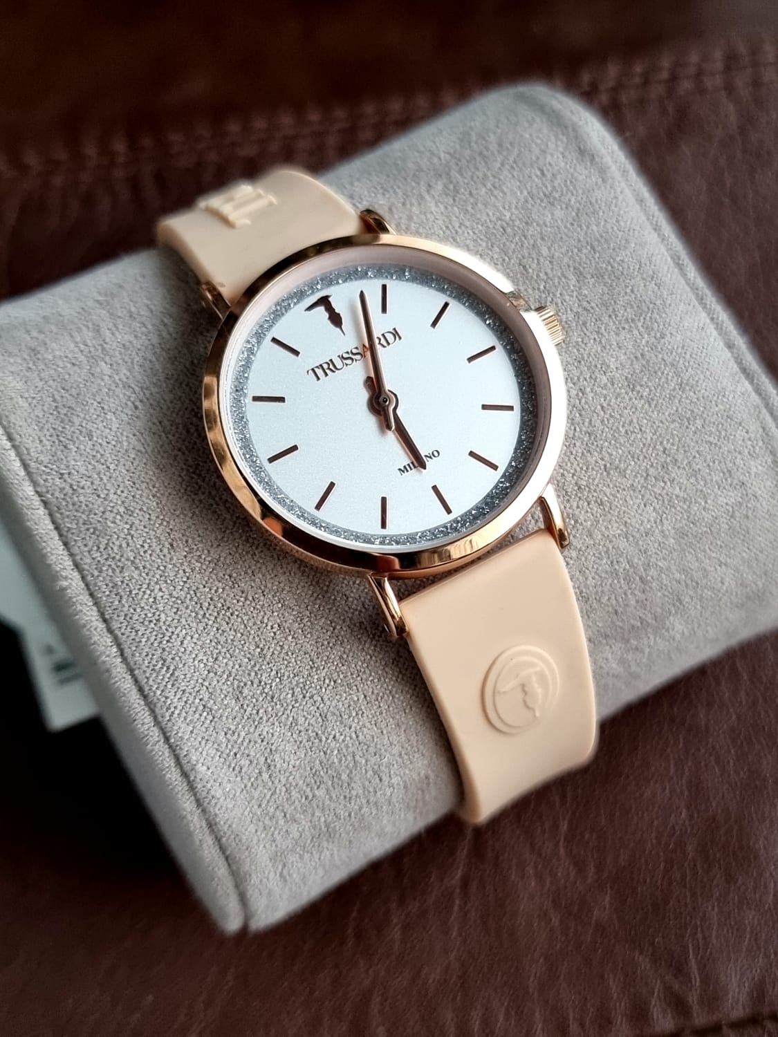 Trussardi Rose Gold Casing White dial Light Pink Rubber Strap