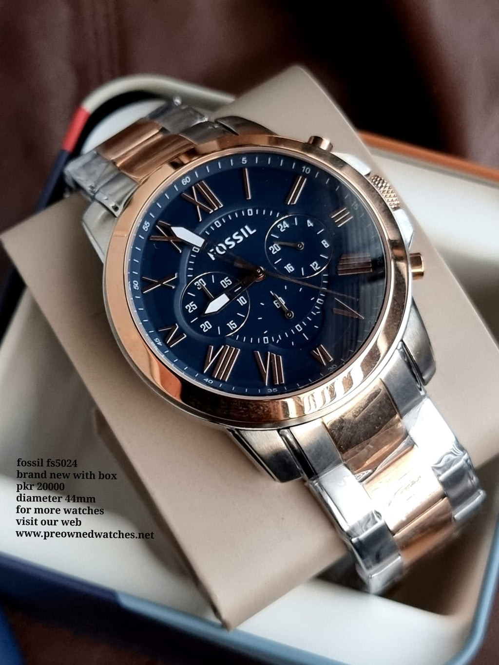 Fossil Men’s FS5024 Grant Chronograph Two-Tone Rose and Silver Stainless Steel Watch