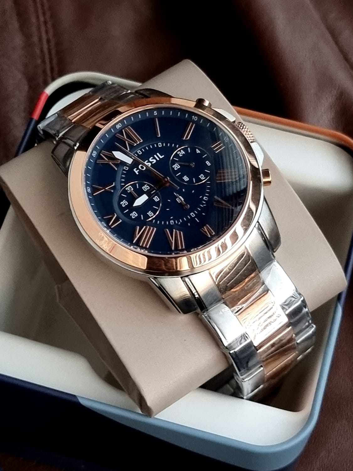 Fossil Men’s FS5024 Grant Chronograph Two-Tone Rose and Silver Stainless Steel Watch