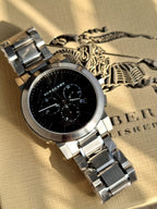 Swiss Silver Black Date Dial 42mm Men Chronograph Stainless Steel Wrist Watch The City BU9351