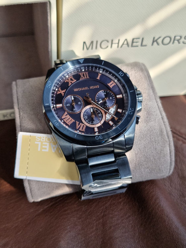 Michael Kors Men's Brecken Stainless Steel Analog-Quartz Watch with Stainless-Steel Strap, Blue, 24 (Model: MK8610) Hover Image