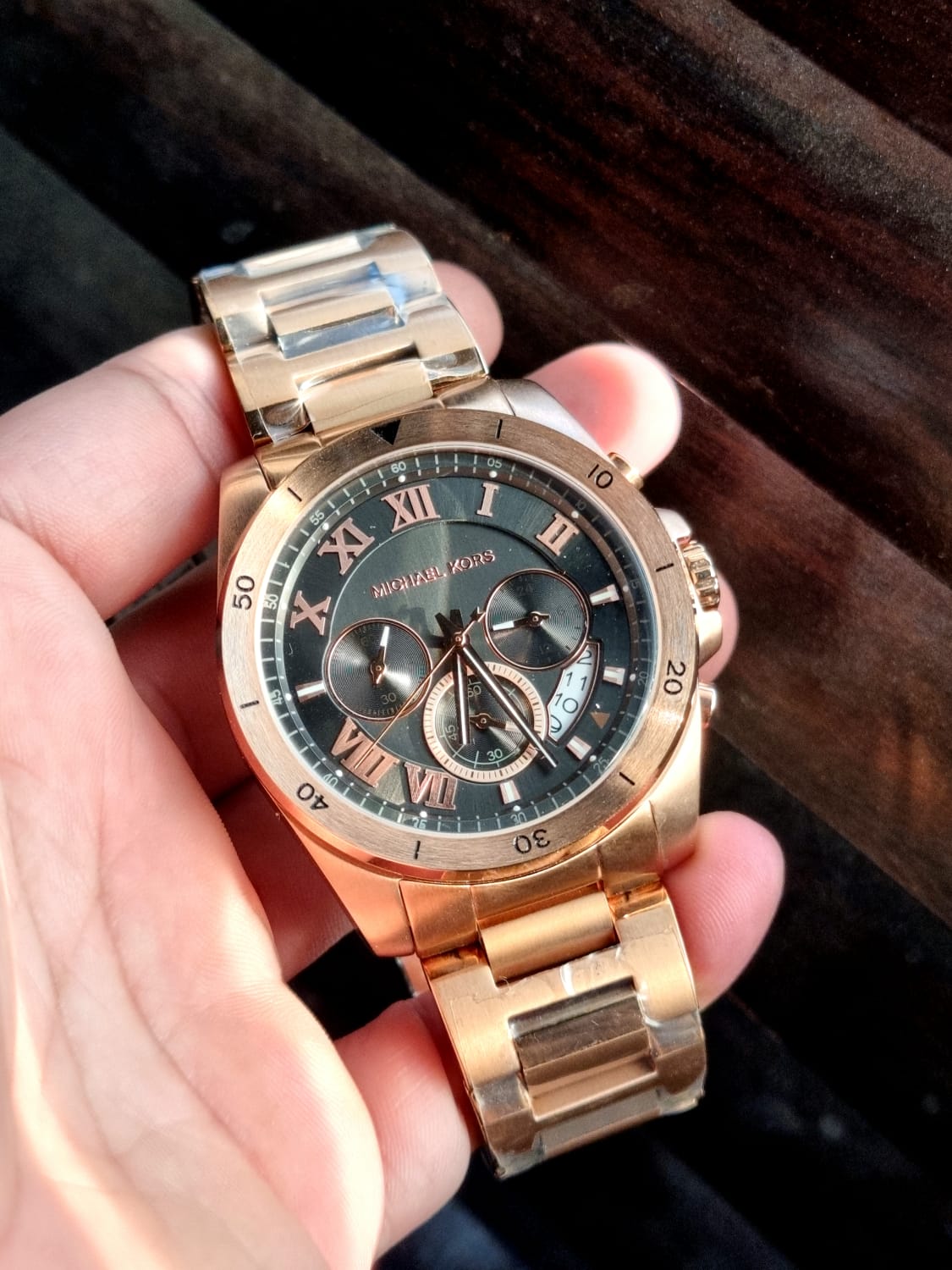 MICHAEL KORS Brecken Grey Dial Men's Rose Gold Chronograph Watch MK856