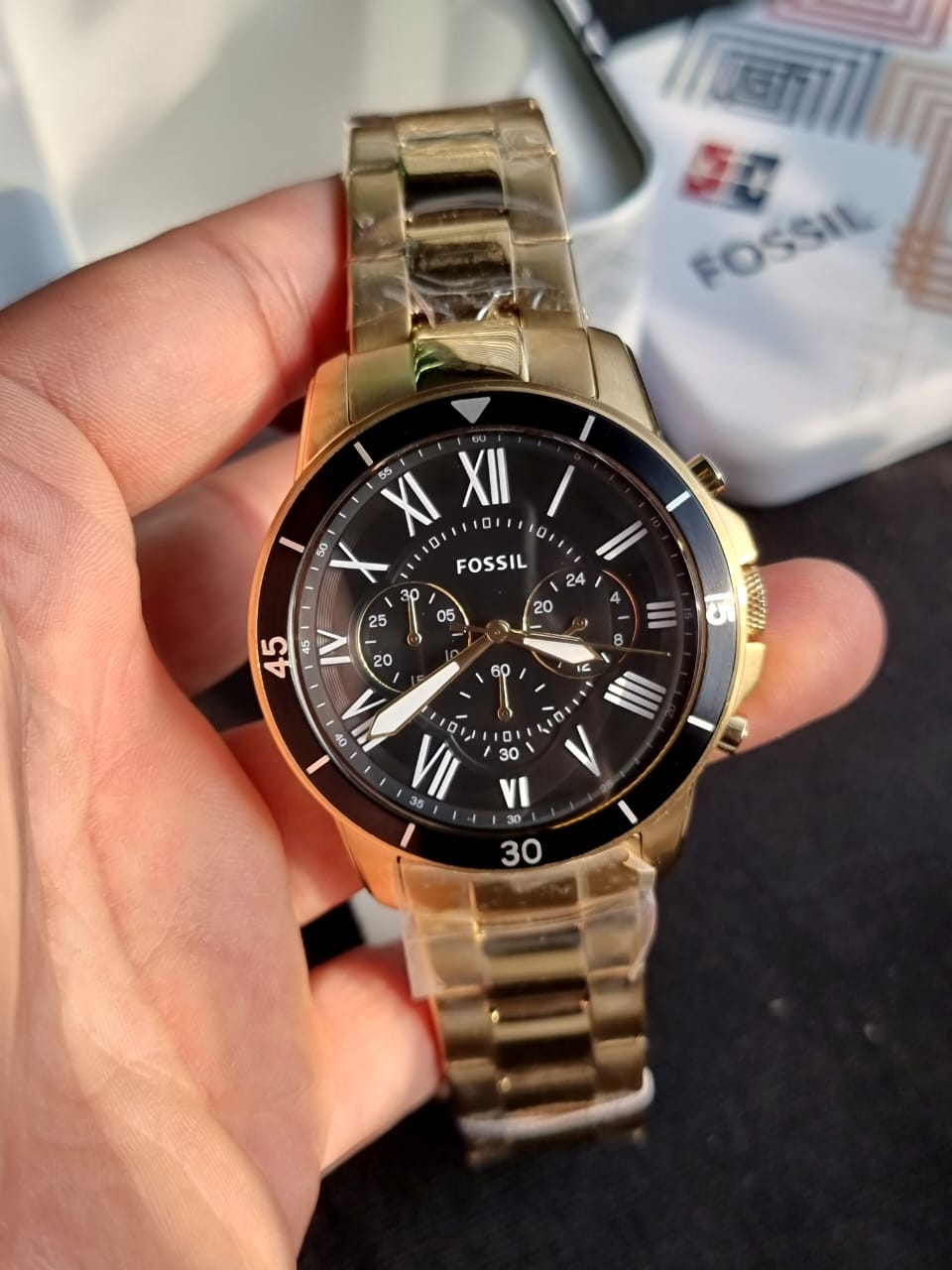 Fossil Men’s Chronograph Quartz Gold Stainless Steel Black Dial 44mm Watch FS5267