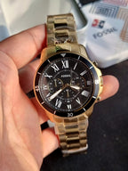Fossil Men’s Chronograph Quartz Gold Stainless Steel Black Dial 44mm Watch FS5267