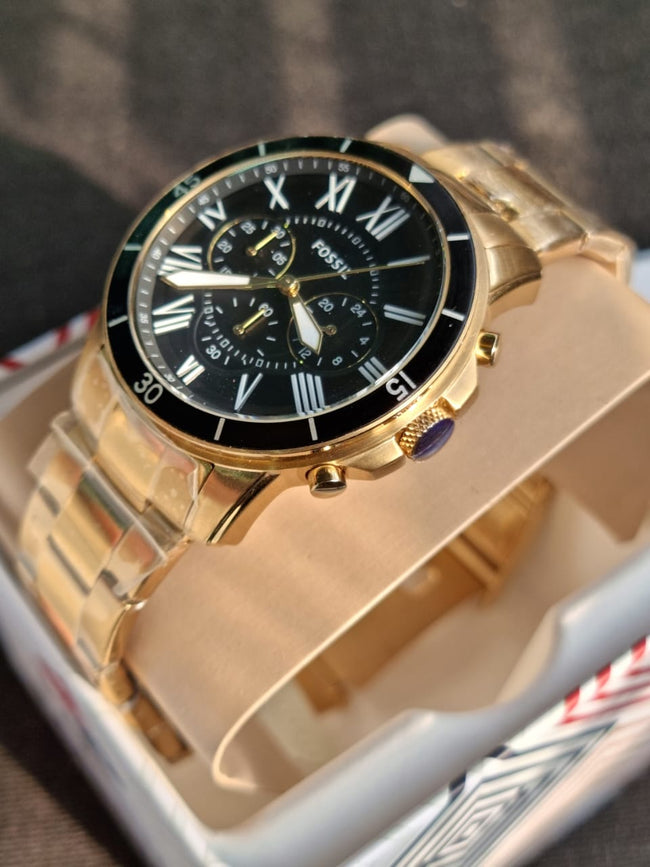 Fossil Men’s Chronograph Quartz Gold Stainless Steel Black Dial 44mm Watch FS5267 Main Image