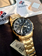 Fossil Men’s Chronograph Quartz Gold Stainless Steel Black Dial 44mm Watch FS5267