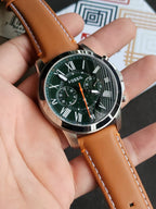 Fossil Men's FS4918 Grant Chronograph Stainless Steel Watch With Tan Leather Band