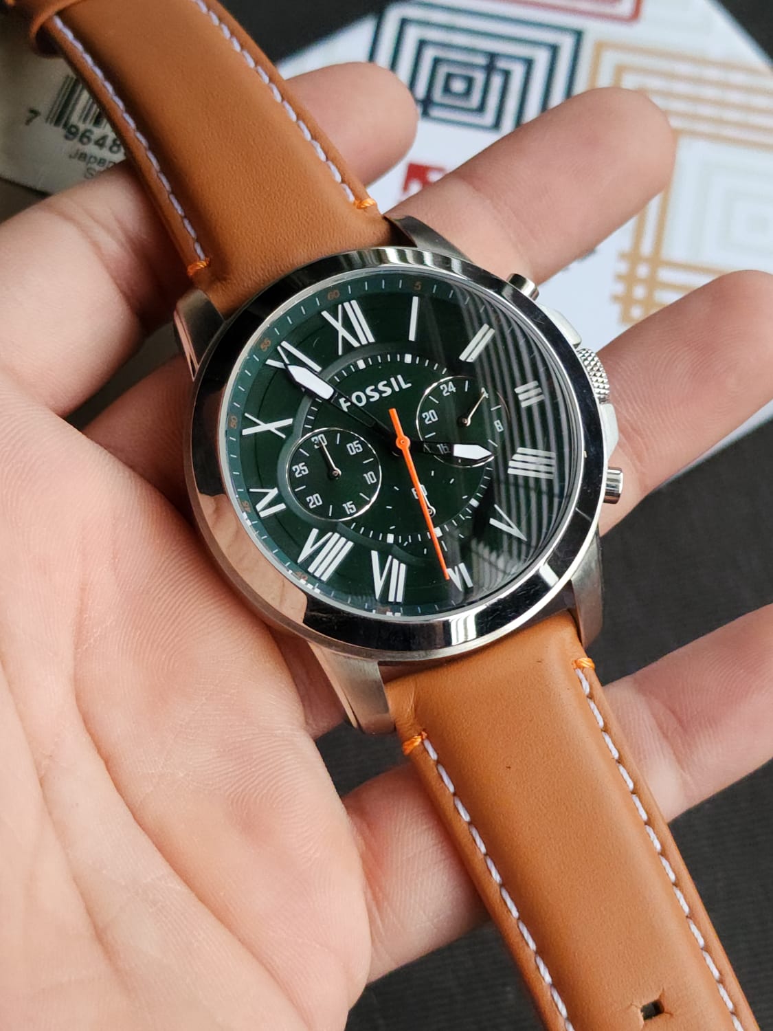 Fossil Men's FS4918 Grant Chronograph Stainless Steel Watch With Tan Leather Band