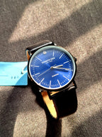 Kenneth Cole Blue dial Black leather Strap Quartz Watch kc505066004