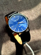 Kenneth Cole Blue dial Black leather Strap Quartz Watch kc505066004