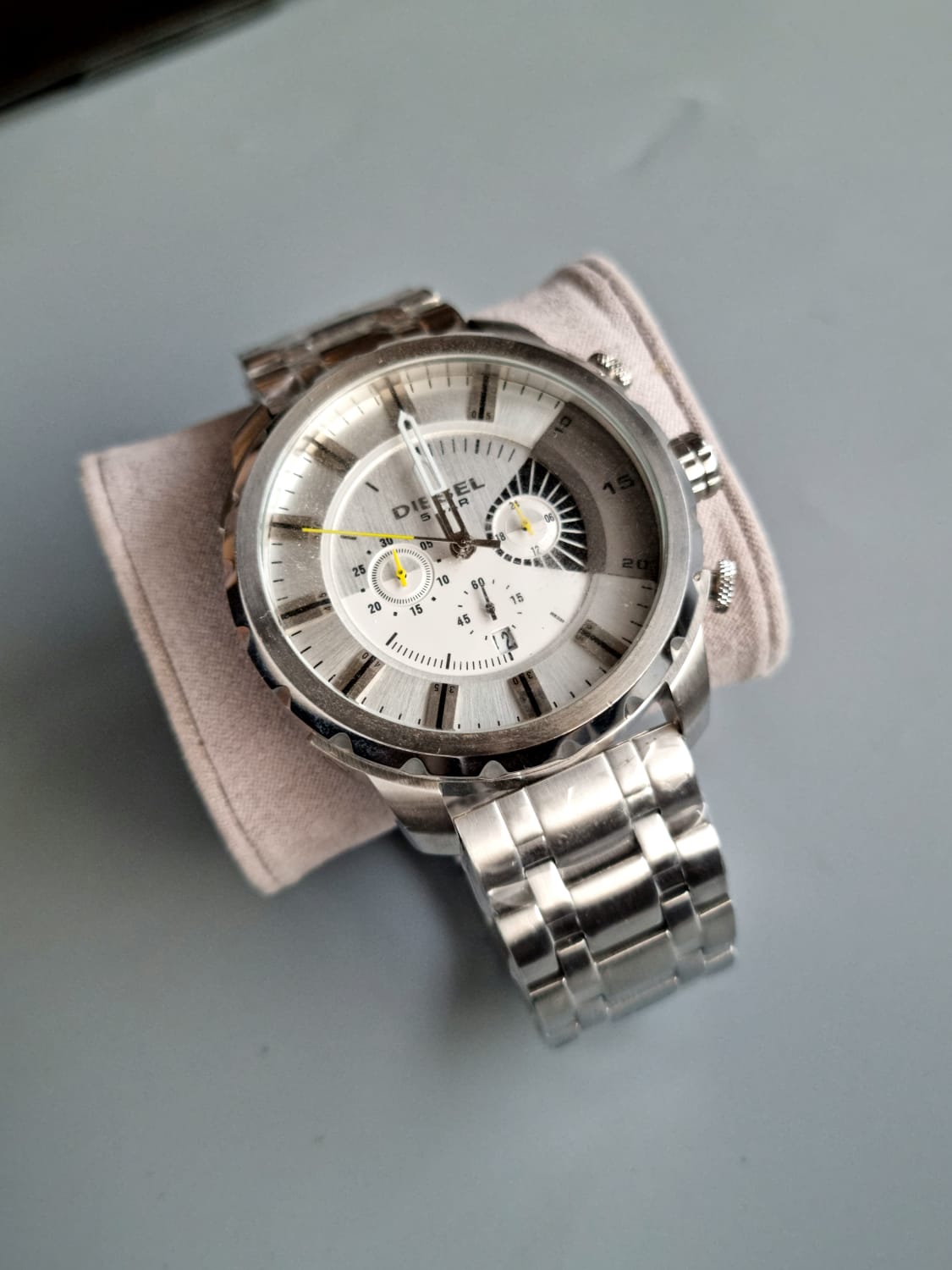 Men's Diesel Stronghold Chronograph Leather Strap Watch DZ4346 (Strap Change Orignal Chain)