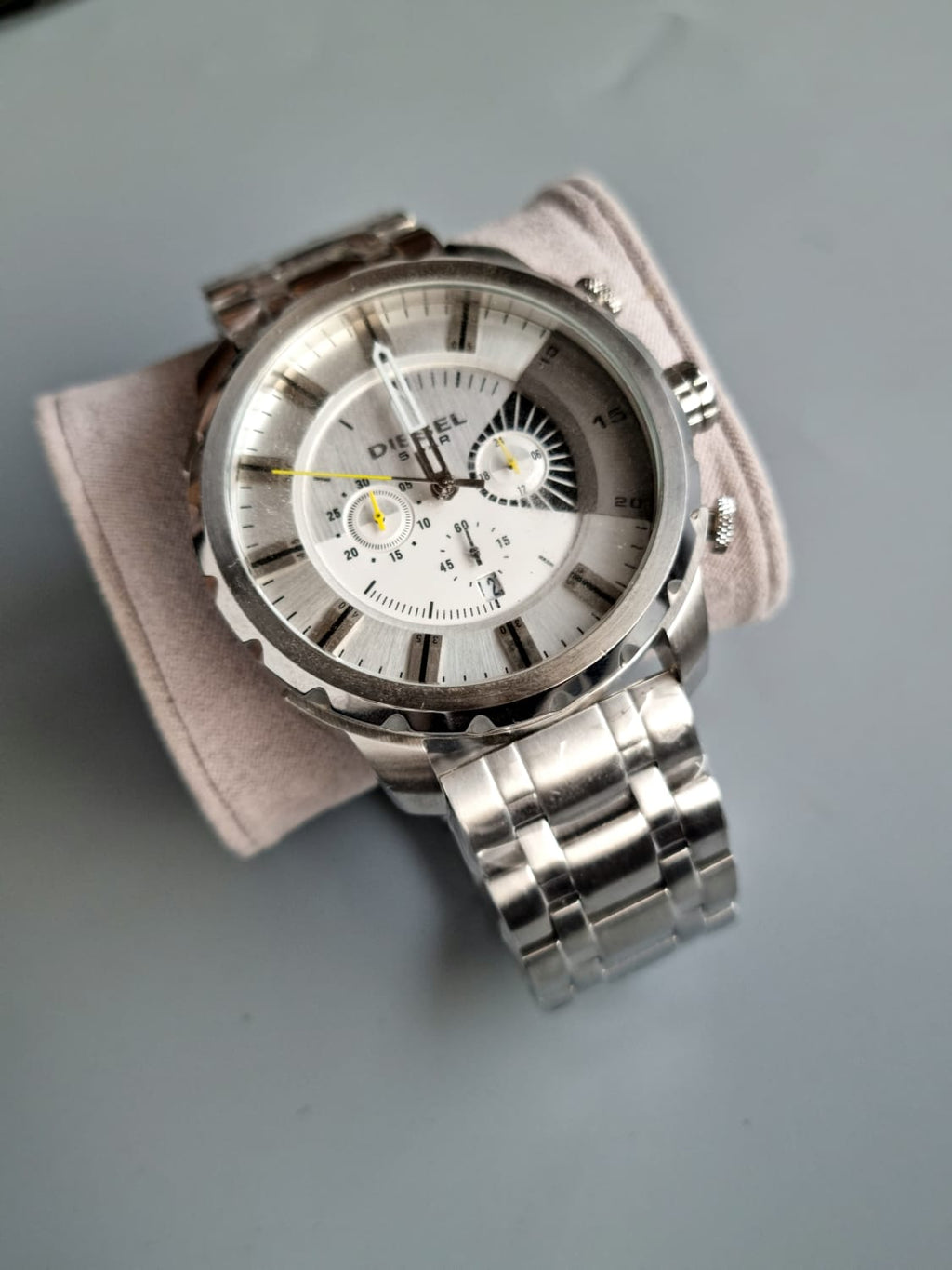 Men's Diesel Stronghold Chronograph Leather Strap Watch DZ4346 (Strap Change Orignal Chain)
