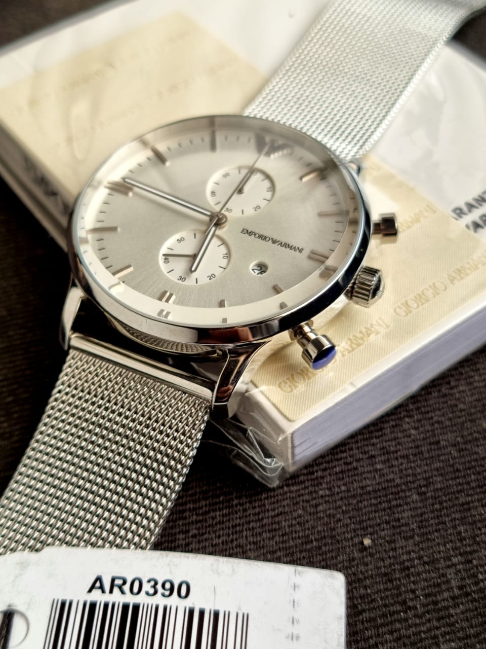 Emporio Armani Men’s Chronograph Quartz Stainless Steel Silver Dial 38mm Watch AR0390