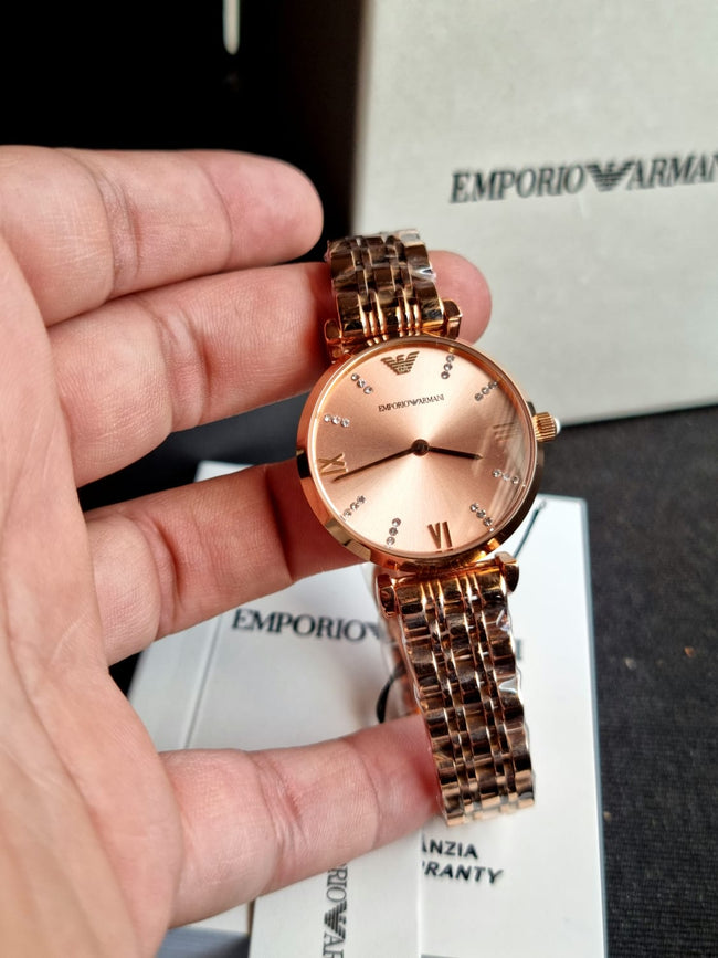 Emporio Armani Women’s Analog Stainless Steel Rose Gold Dial 32mm Watch AR11059 Hover Image