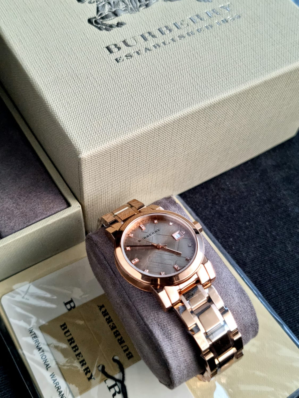 Burberry Women’s Swiss Made Stainless Steel Rose Gold Dial 34mm Watch BU9126