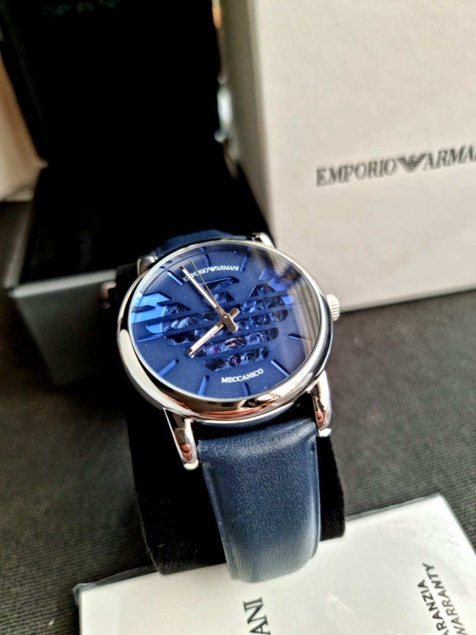 Emporio Armani Men’s Automatic Leather Strap Blue Dial 43mm Watch AR60030