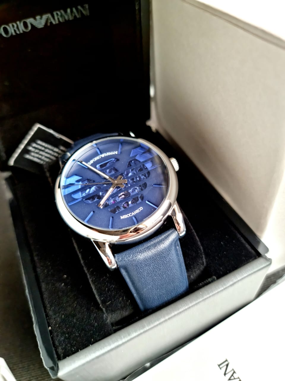 Emporio Armani Men’s Automatic Leather Strap Blue Dial 43mm Watch AR60030