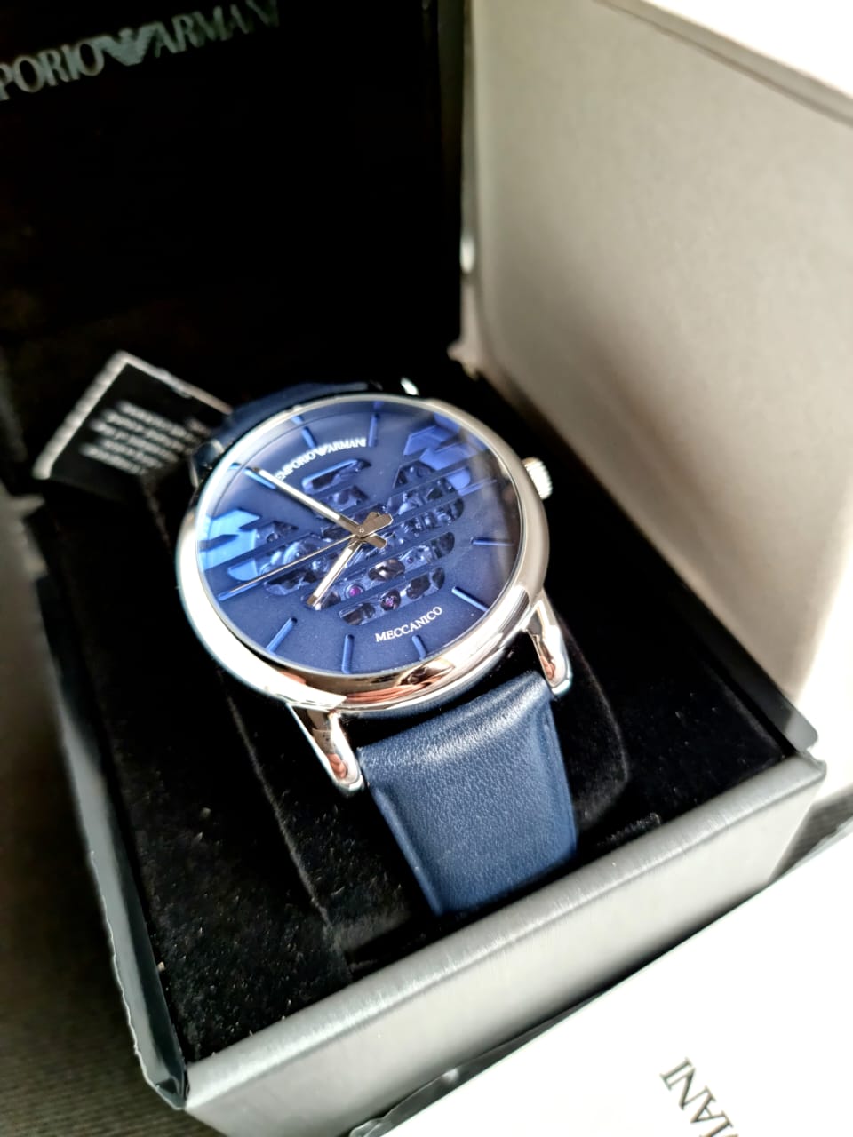 Emporio Armani Men’s Automatic Leather Strap Blue Dial 43mm Watch AR60030
