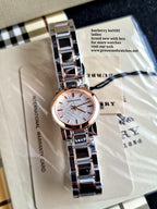 Burberry White Dial Rose Gold Ion-Plated Bezel Ladies Watch BU9205