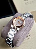 Burberry White Dial Rose Gold Ion-Plated Bezel Ladies Watch BU9205