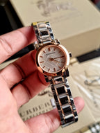Burberry White Dial Rose Gold Ion-Plated Bezel Ladies Watch BU9205