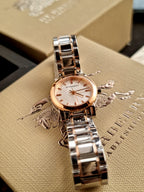 Burberry White Dial Rose Gold Ion-Plated Bezel Ladies Watch BU9205