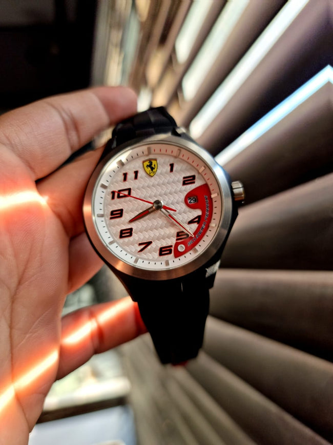 Ferrari Men's 830013 Lap Time White Dial Black Silicone Strap Watch Main Image