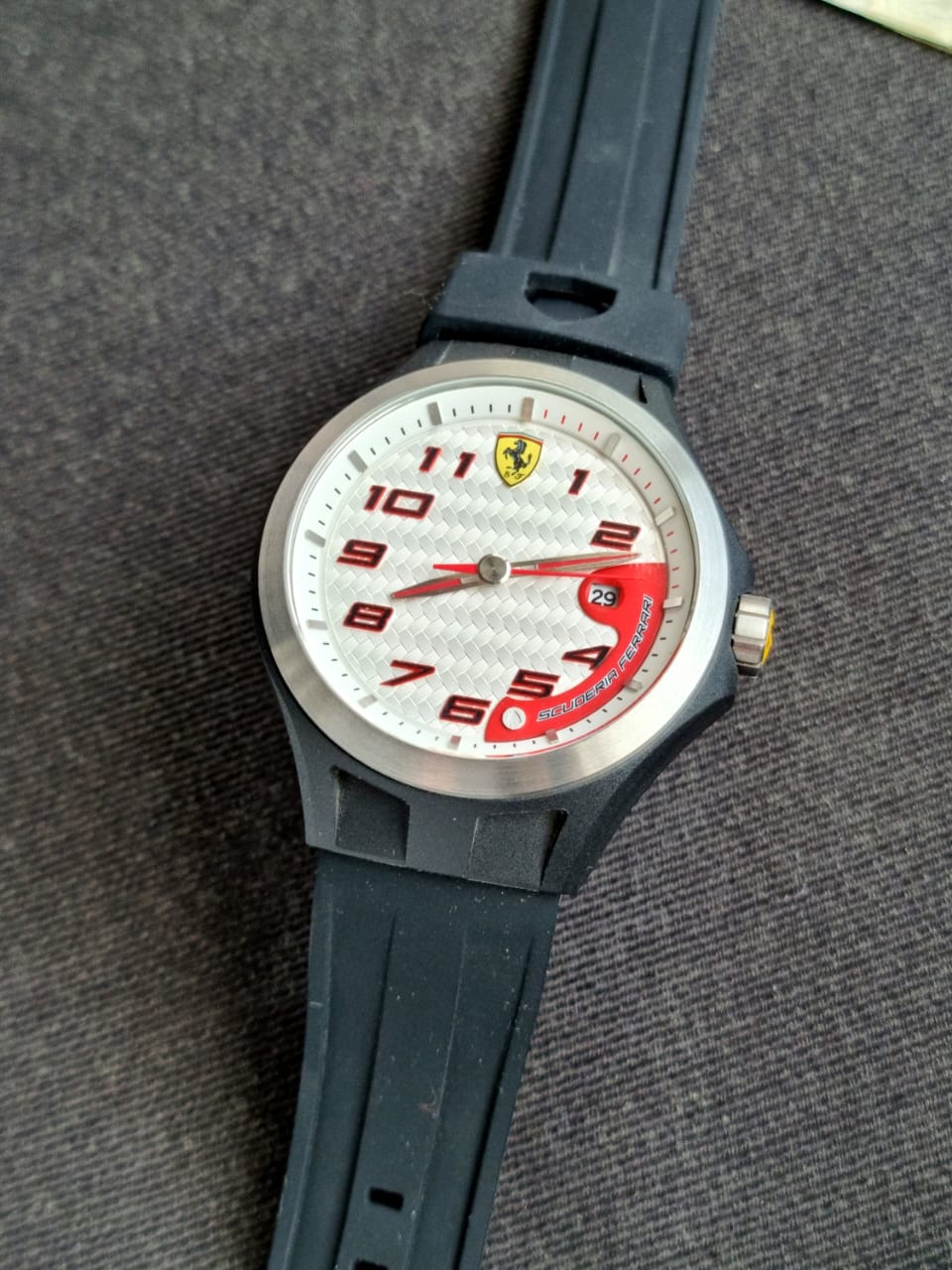 Ferrari Men's 830013 Lap Time White Dial Black Silicone Strap Watch