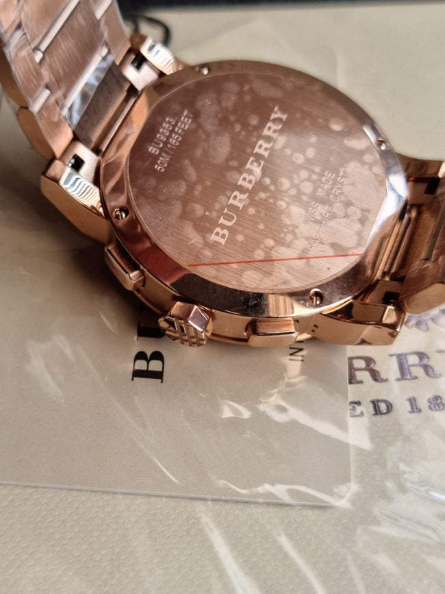 BURBERRY Taupe Chronograph Dial Rose Gold Plated Steel Men's Watch BU9353 Main Image