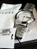Gucci Men’s Swiss Made Quartz Silver Stainless Steel Silver Patterned Dial 38mm Watch YA126404