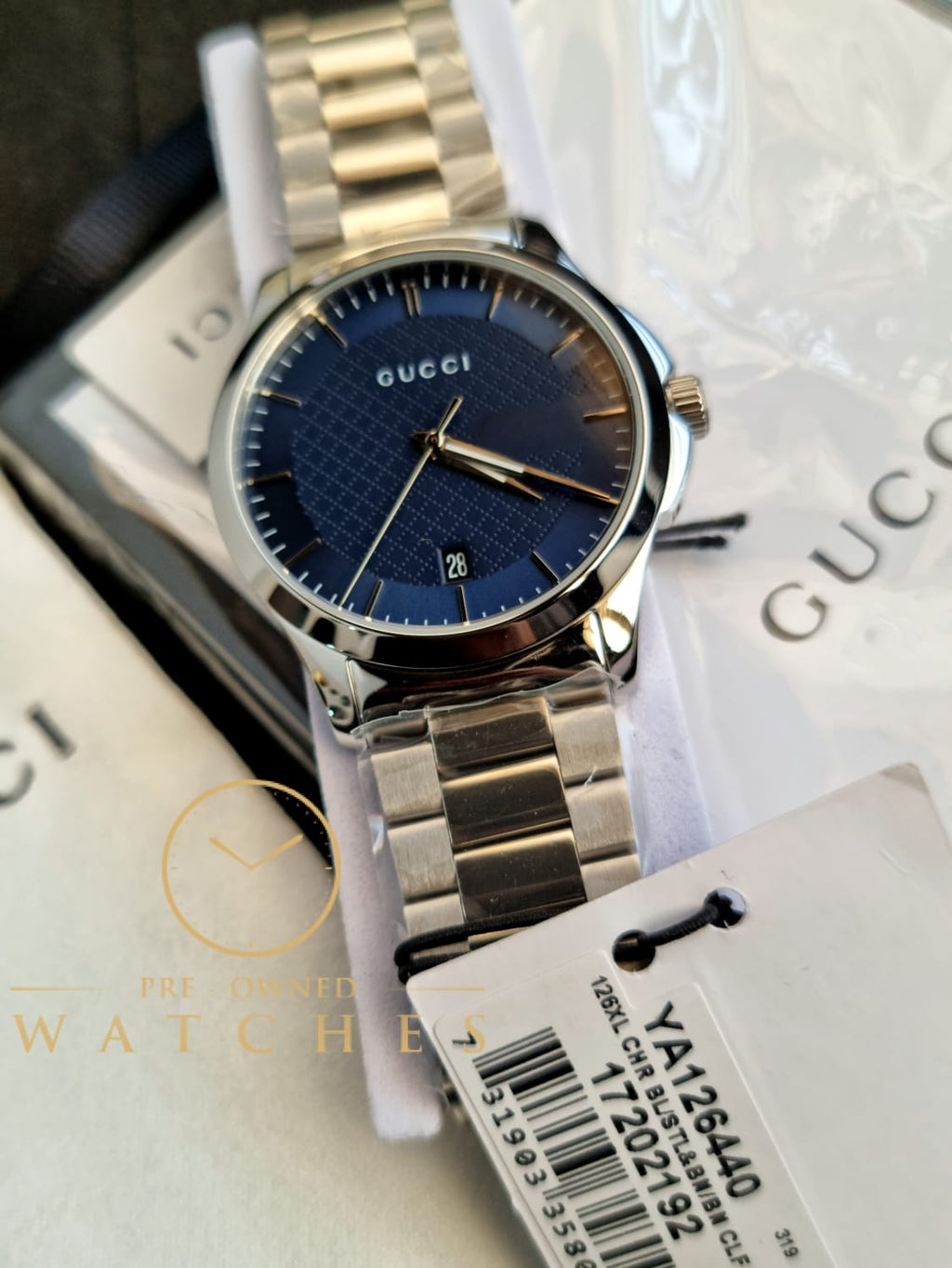 Gucci Men’s Analog Quartz Stainless Steel Blue Dial 38mm Watch YA126440