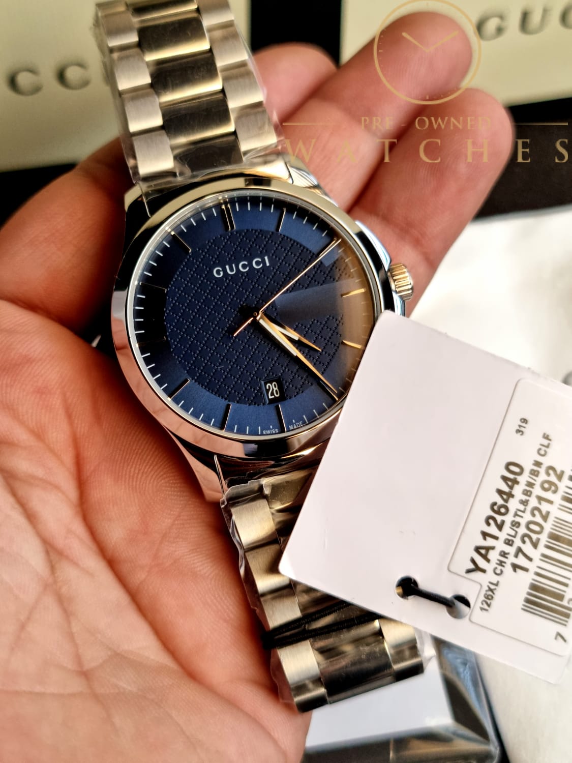 Gucci Men’s Analog Quartz Stainless Steel Blue Dial 38mm Watch YA126440