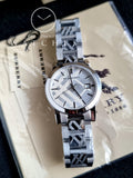 BURBERRY Silver Check Stamped Dial Stainless Steel Ladies Watch BU9144