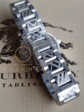 BURBERRY Silver Check Stamped Dial Stainless Steel Ladies Watch BU9144